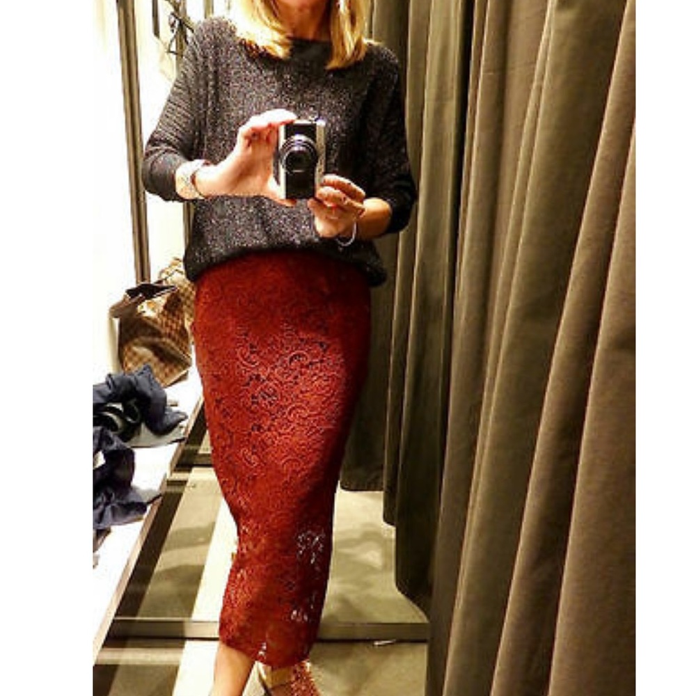 Zara Red Lace Midi Skirt - Picture 5 of 8